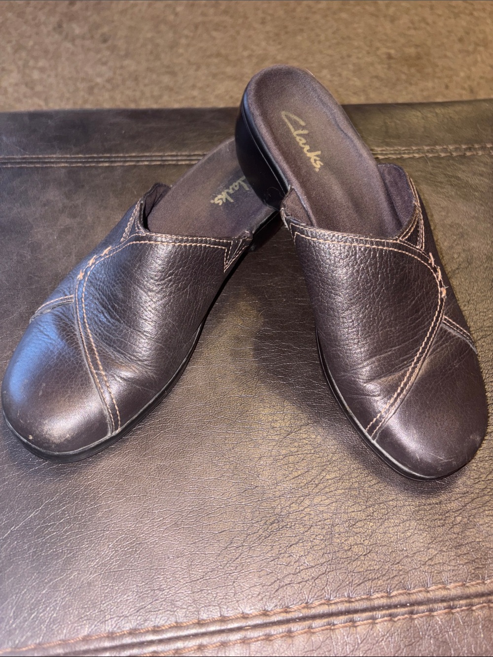 Clarks slip on dark brown shoes size 9M
